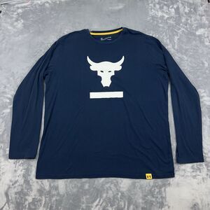 Under Armour Project Rock Shirt Mens 2XL Blue Long Sleeve Hardest Worker Gym UA